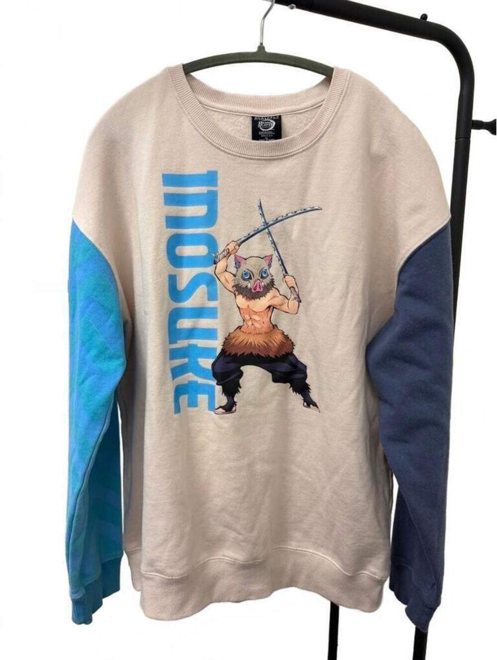 Demon Slayer Inosuke Hashibira Anime Graphic Sweatshirt XL Colorblock Crewneck